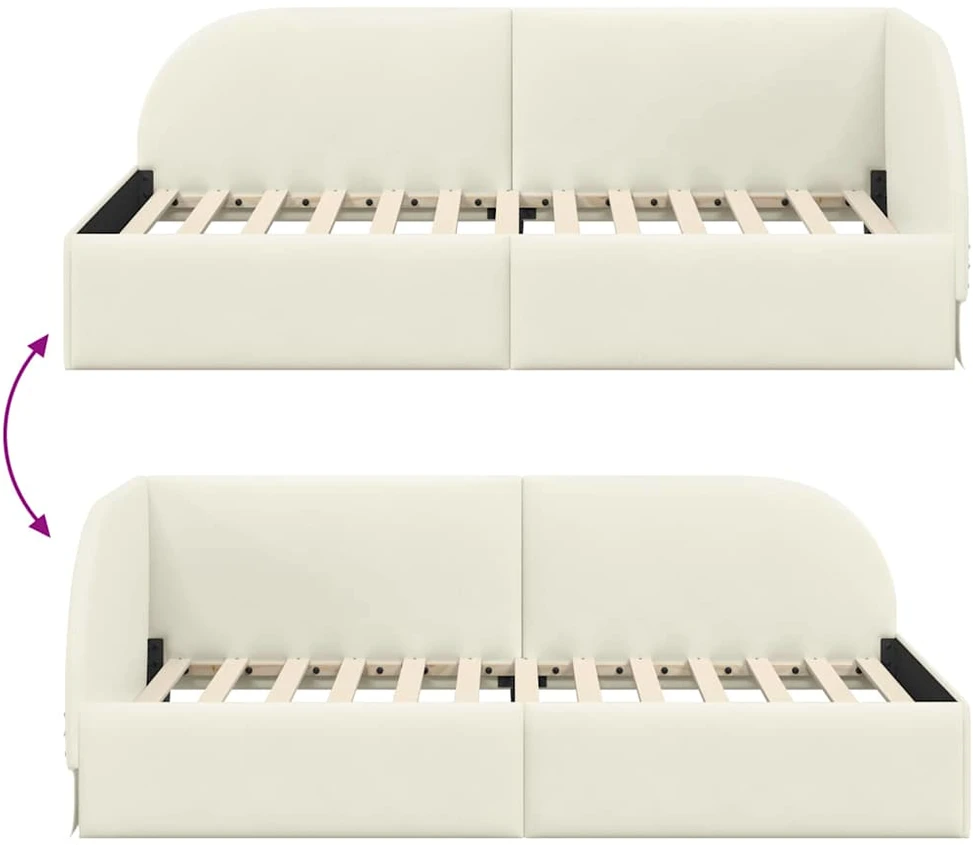 Lova Kampinė lovos konstrukcija Kreminė 100 cm x 200 cm Aksomas
