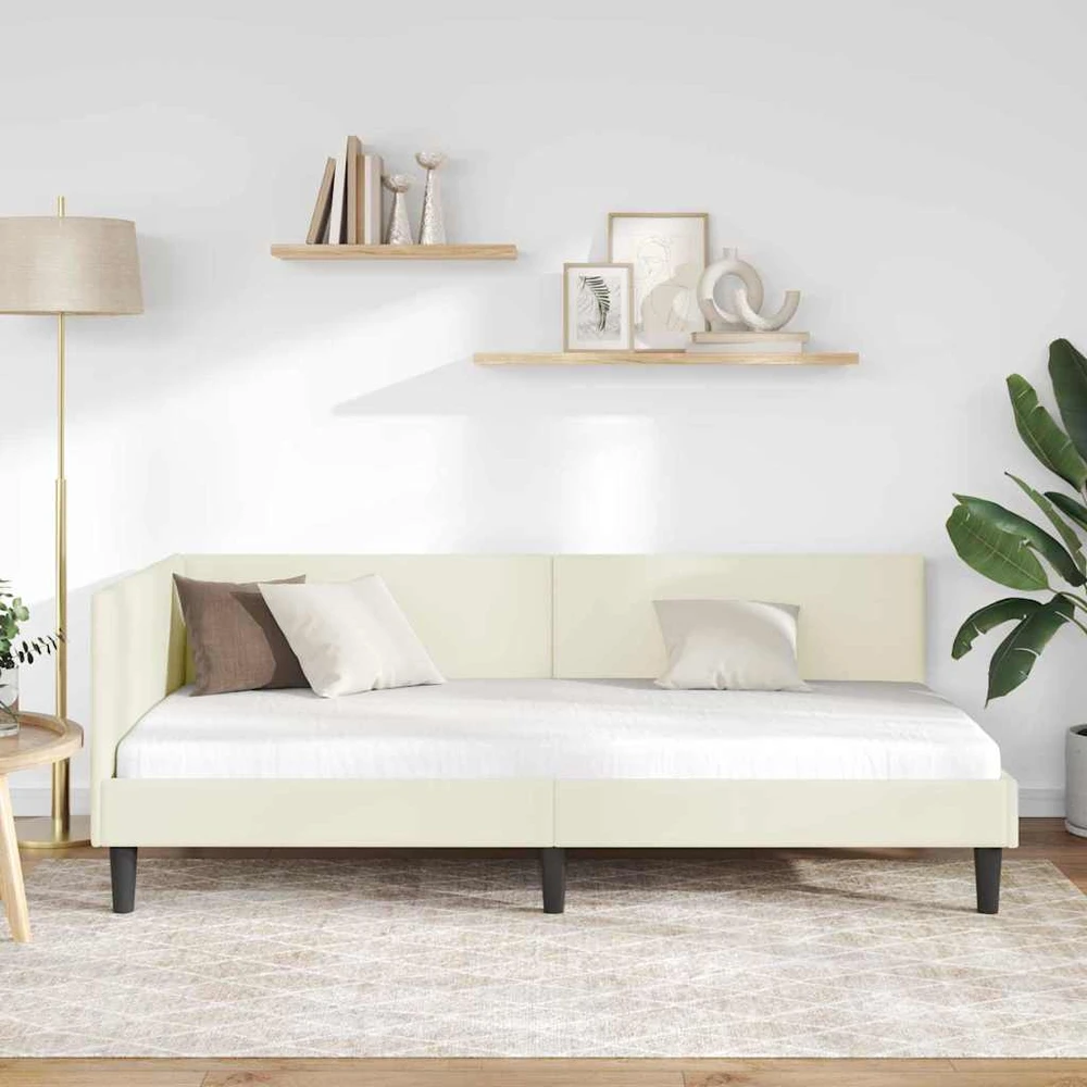 Lova Kampinė lovos konstrukcija Kreminė 100 cm x 200 cm Aksomas