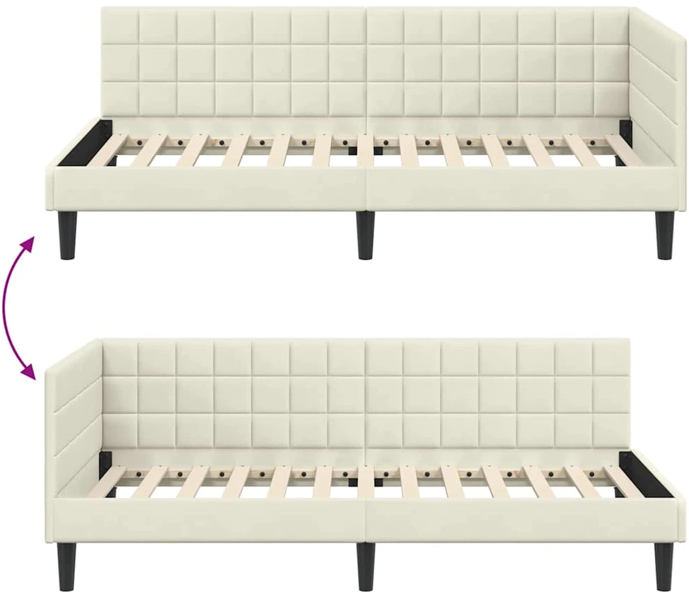 Lova Kampinė lovos konstrukcija Kreminė 100 cm x 200 cm Aksomas