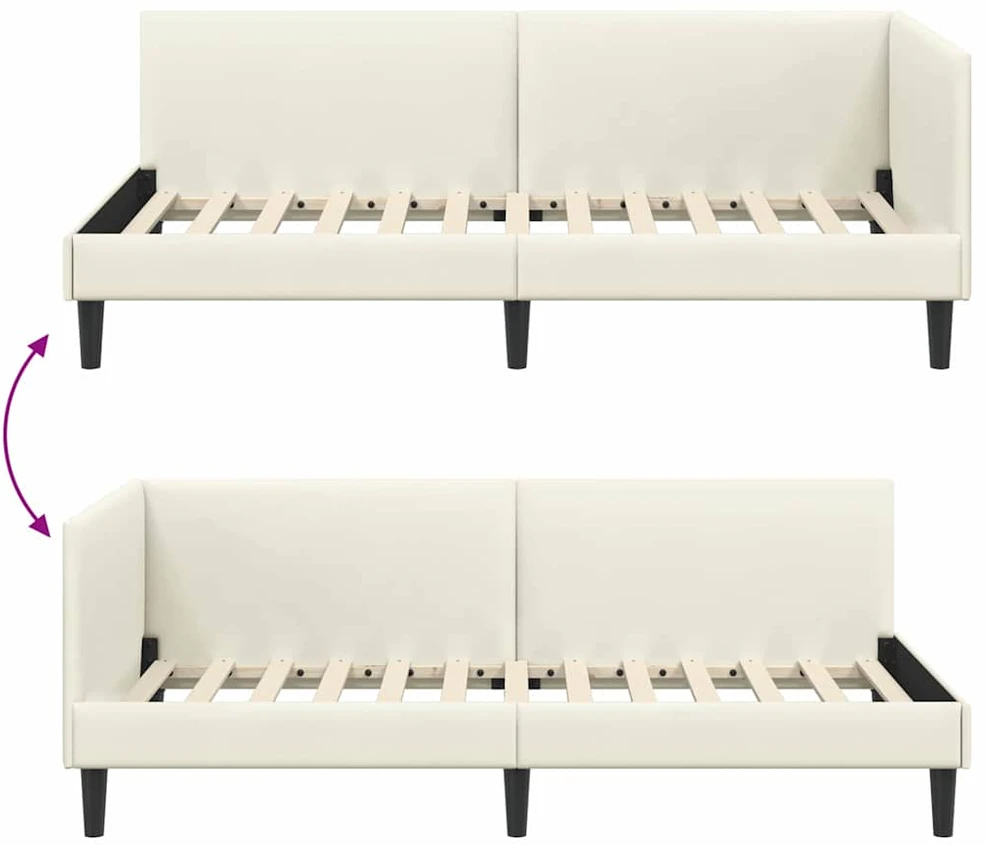 Lova Kampinė lovos konstrukcija Kreminė 100 cm x 200 cm Aksomas