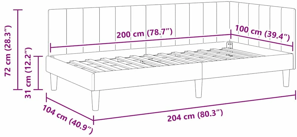 Lova Kampinė lovos konstrukcija Kreminė 100 cm x 200 cm Aksomas