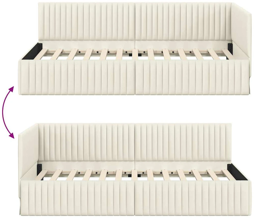 Lova Kampinė lovos konstrukcija Kreminė 100 cm x 200 cm Aksomas