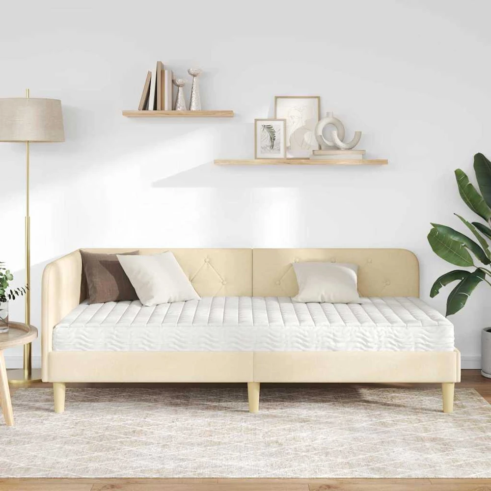 Lova Kampinė lovos konstrukcija Kreminė 100 x 200 cm audinys