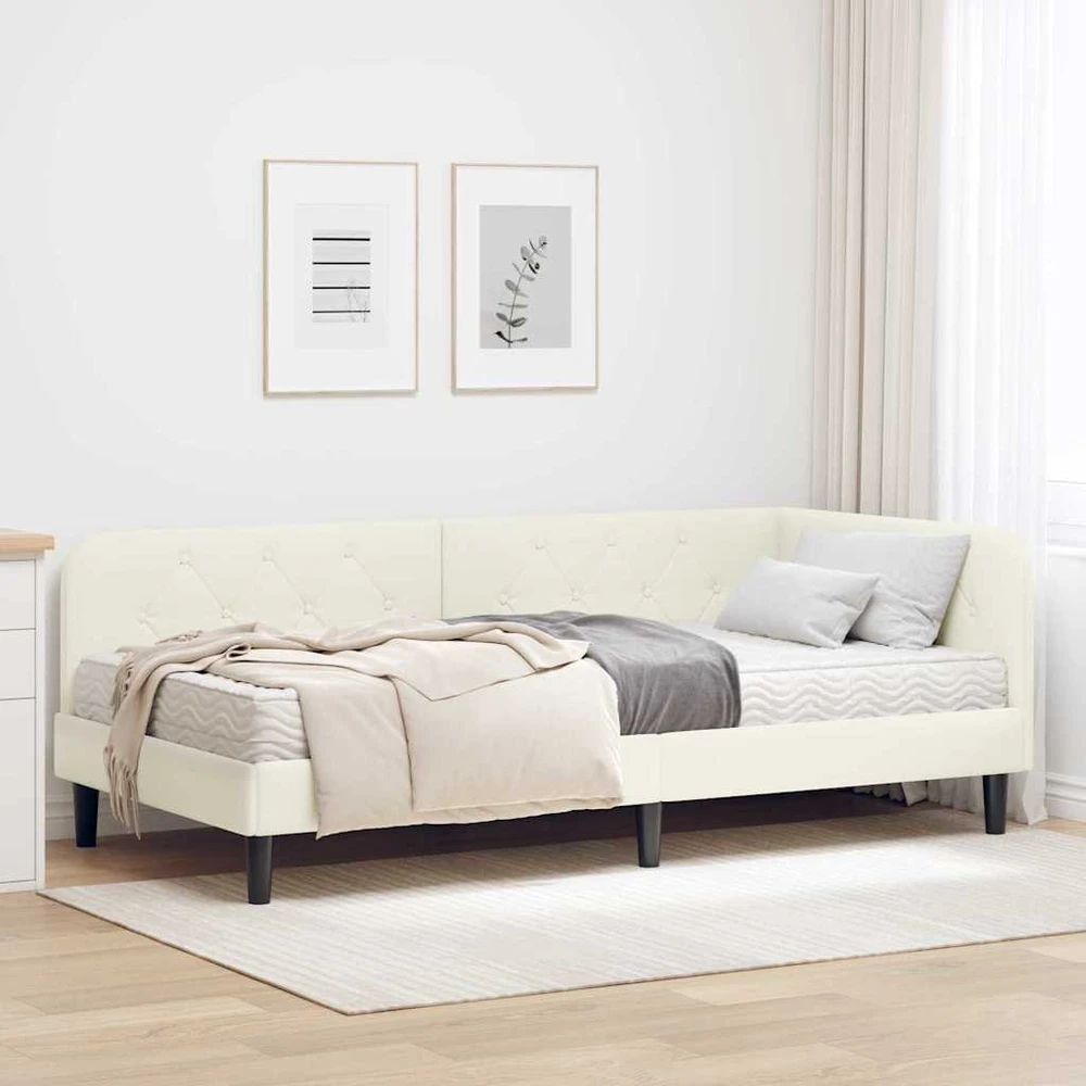 Lova Kampinė lovos konstrukcija Kreminė 100 x 200 cm Aksomas