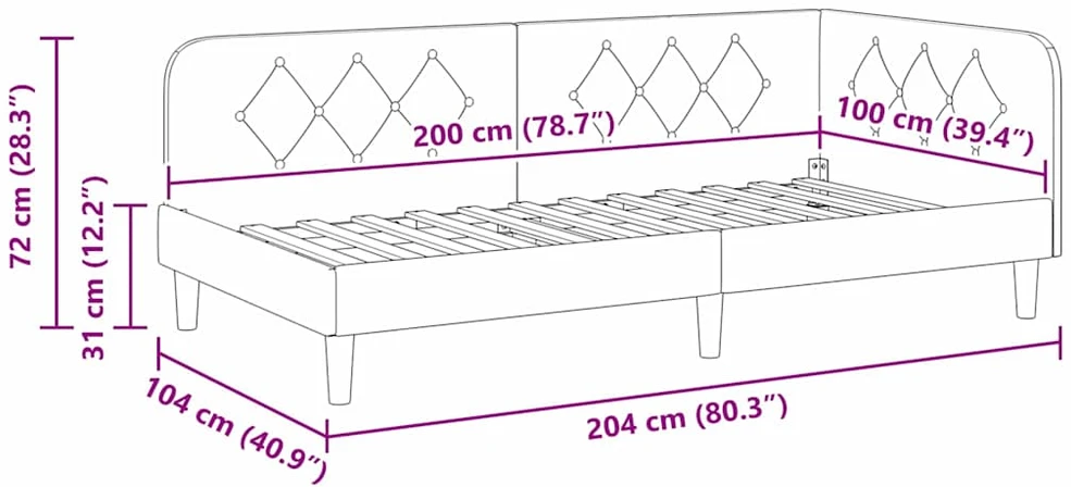 Lova Kampinė lovos konstrukcija Kreminė 100 x 200 cm Aksomas