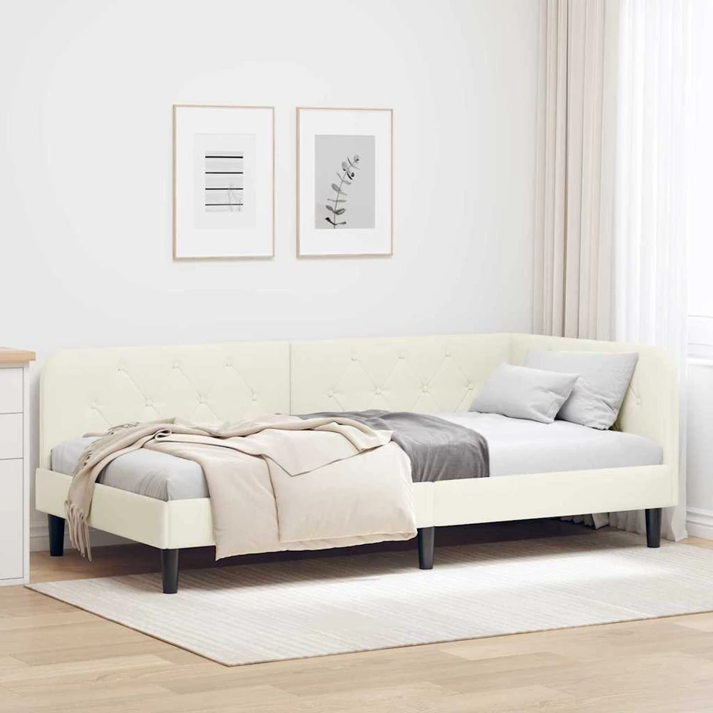 Lova Kampinė lovos konstrukcija Kreminė 100 x 200 cm Aksomas