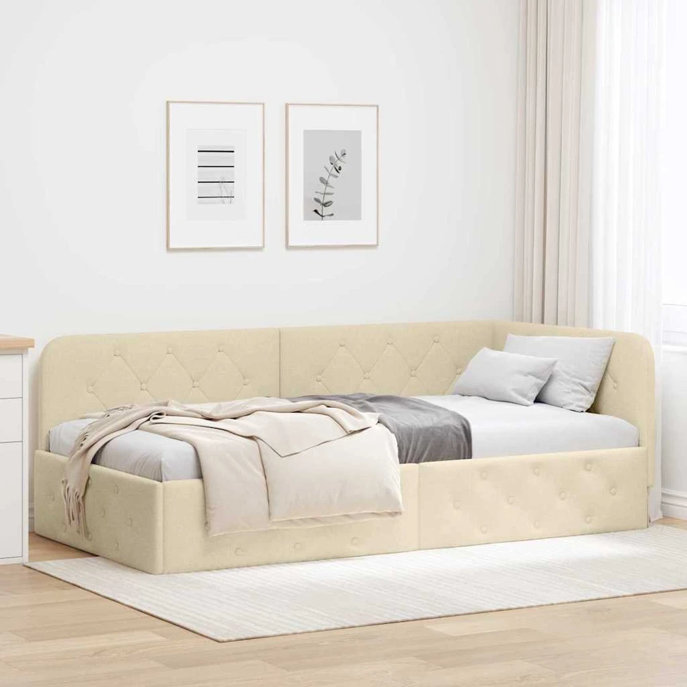 Lova Kampinė lovos konstrukcija Kreminė 100 x 200 cm audinys