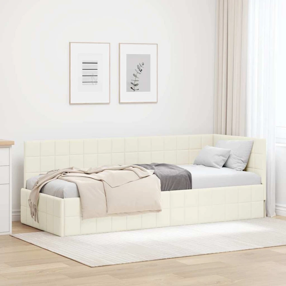 Lova Kampinė lovos konstrukcija Kreminė 80 cm x 200 cm Aksomas