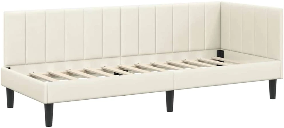 Lova Kampinė lovos konstrukcija Kreminė 80 cm x 200 cm Aksomas