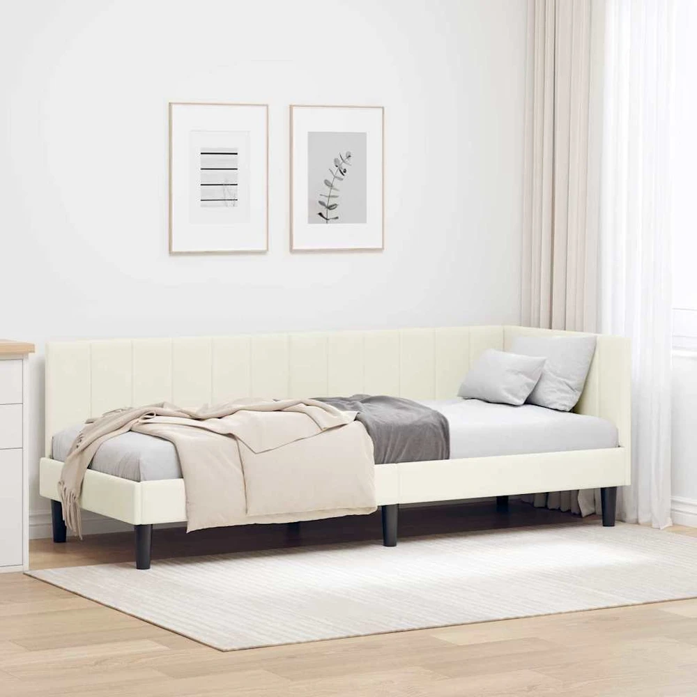 Lova Kampinė lovos konstrukcija Kreminė 80 cm x 200 cm Aksomas