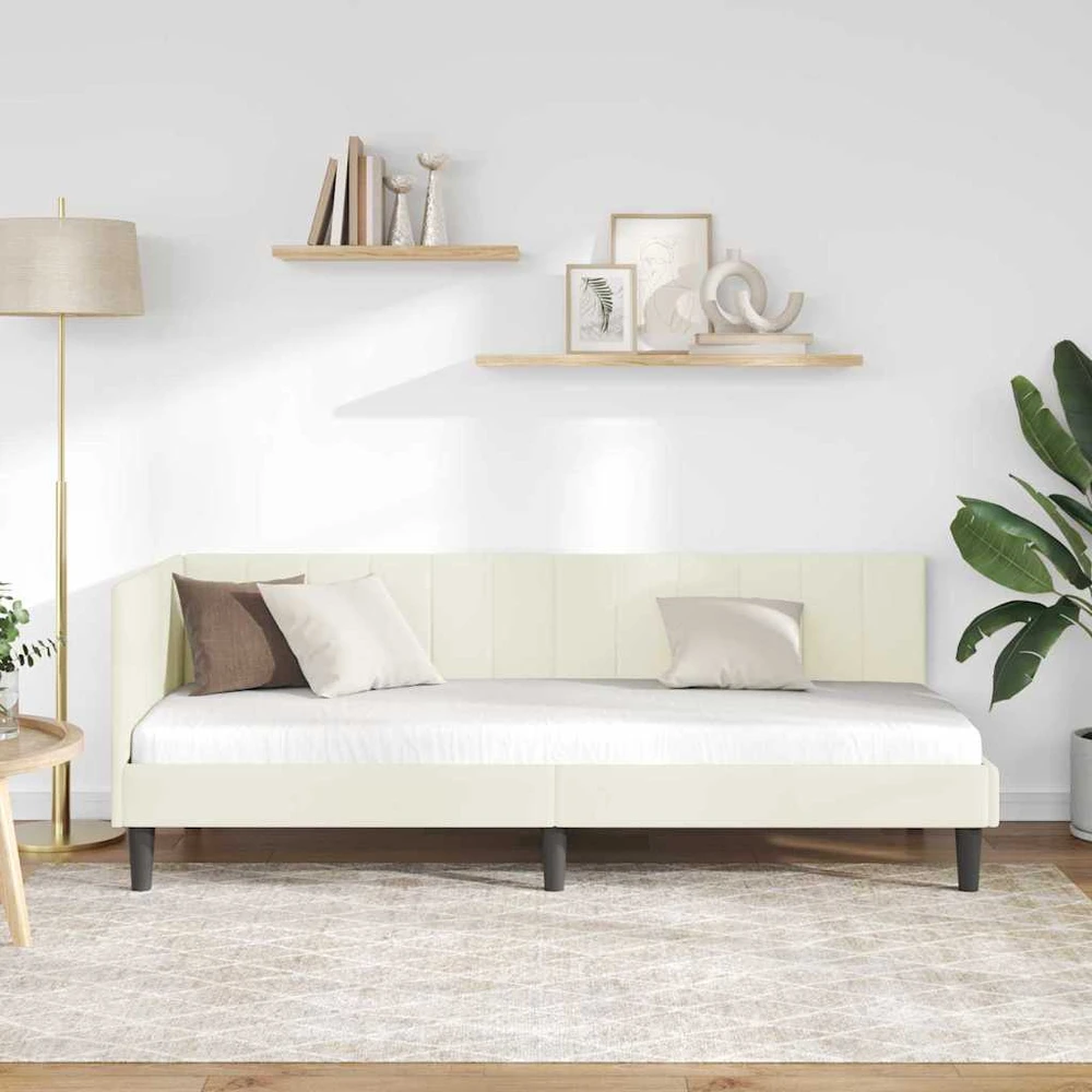 Lova Kampinė lovos konstrukcija Kreminė 80 cm x 200 cm Aksomas