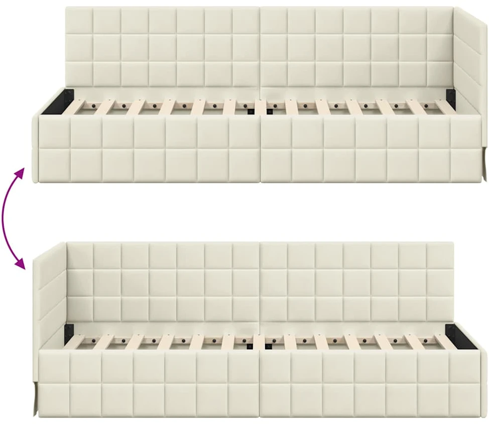 Lova Kampinė lovos konstrukcija Kreminė 80 cm x 200 cm Aksomas
