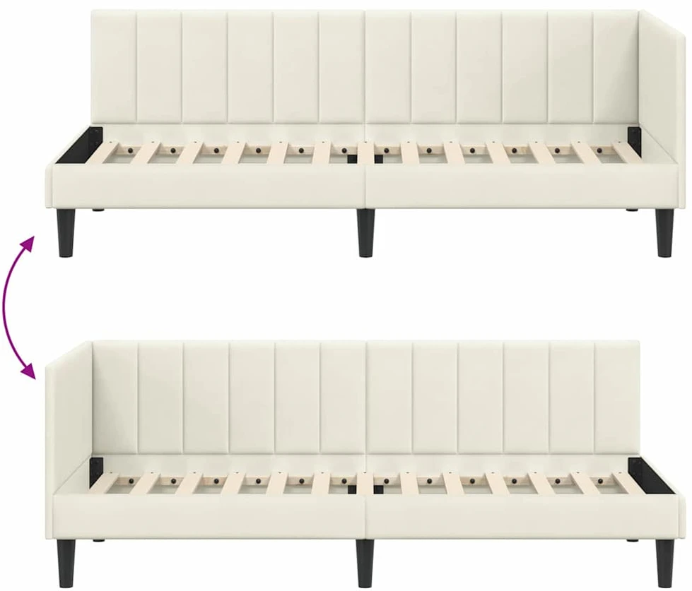 Lova Kampinė lovos konstrukcija Kreminė 80 cm x 200 cm Aksomas