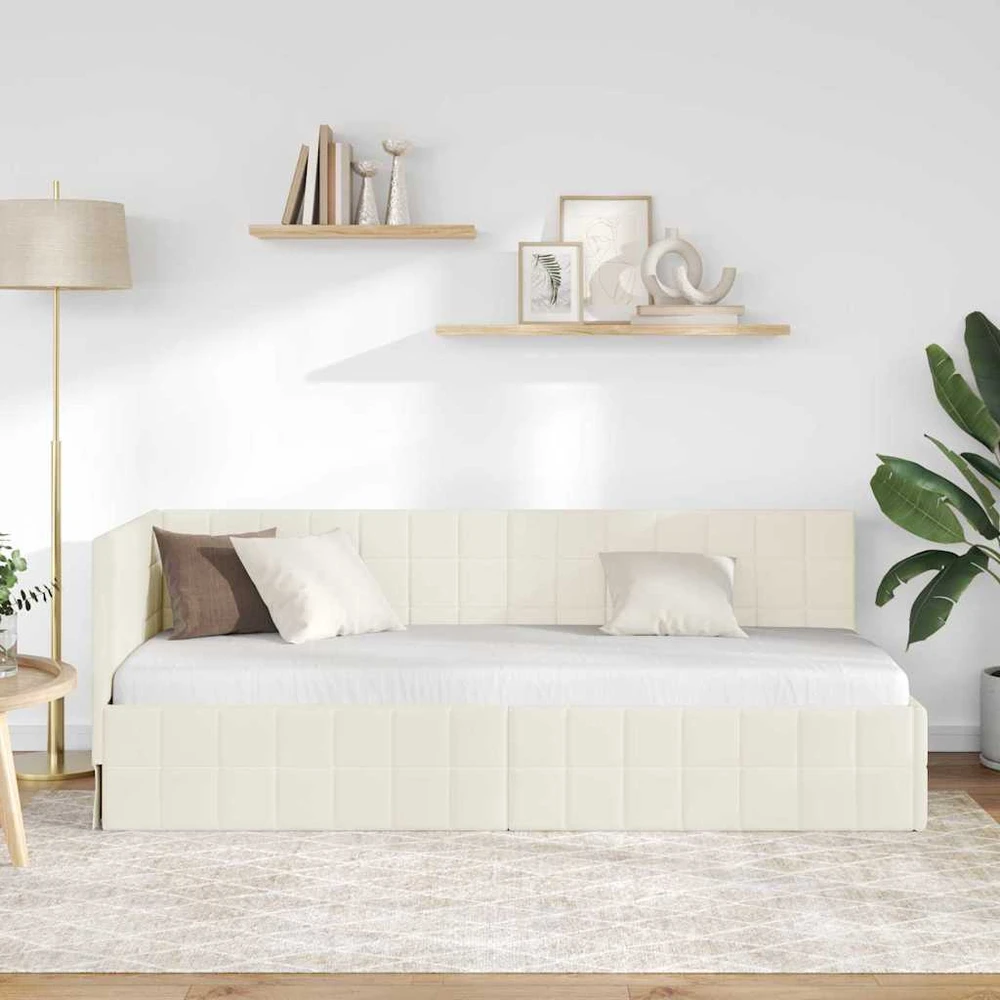 Lova Kampinė lovos konstrukcija Kreminė 80 cm x 200 cm Aksomas