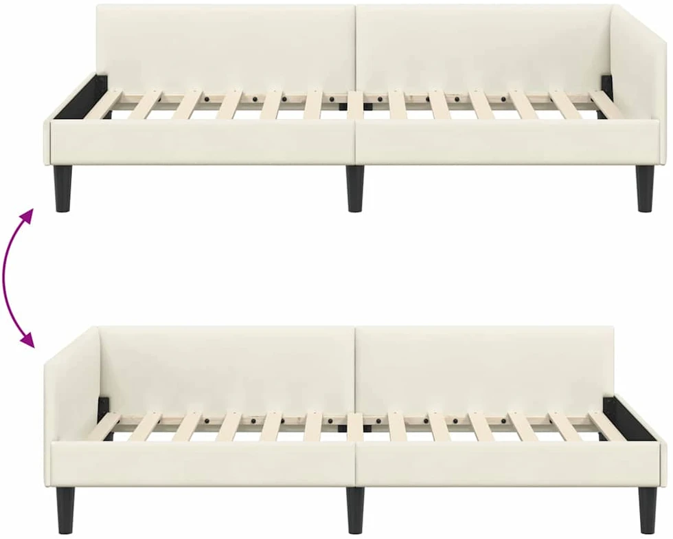 Lova Kampinė lovos konstrukcija Kreminė 80 cm x 200 cm Aksomas
