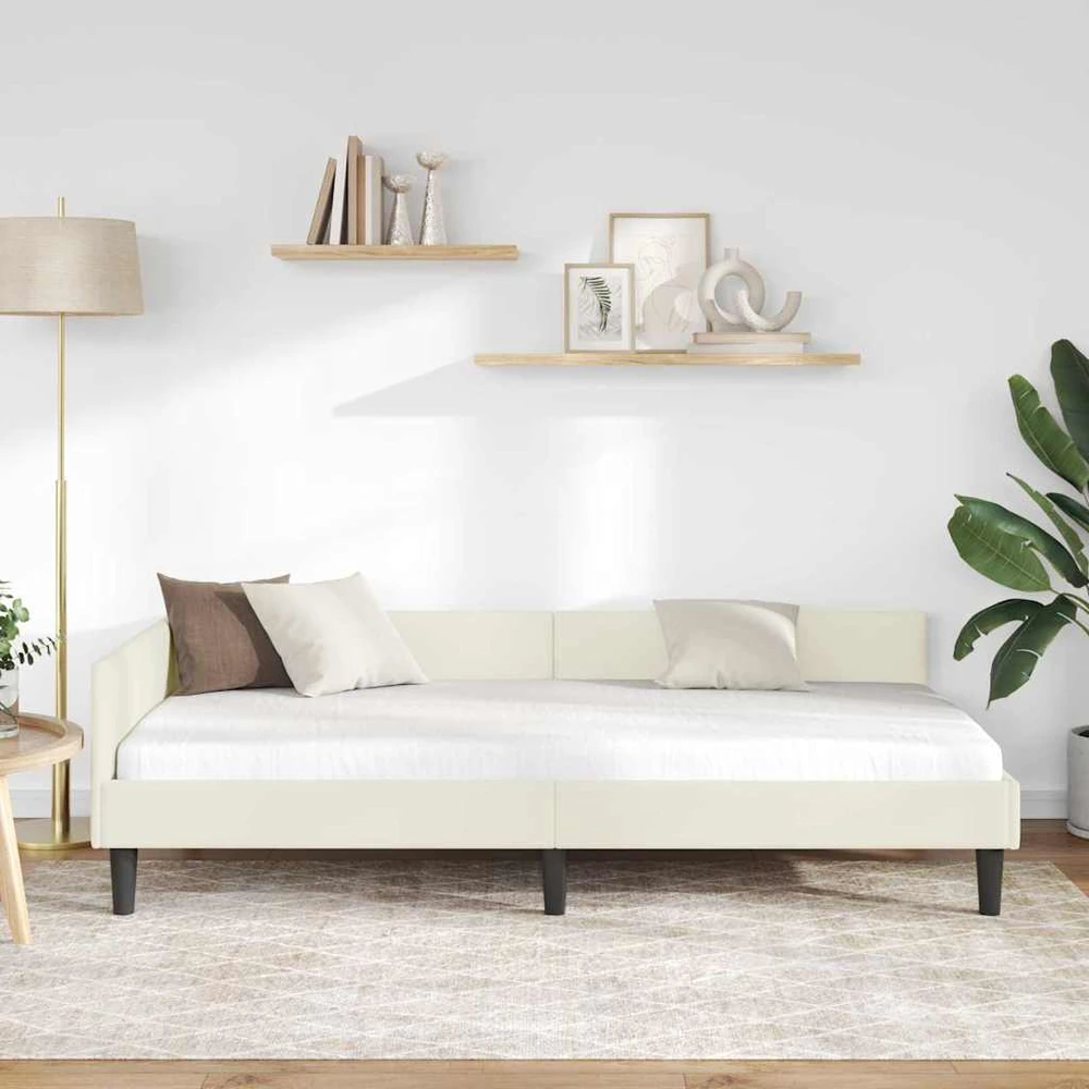 Lova Kampinė lovos konstrukcija Kreminė 80 cm x 200 cm Aksomas