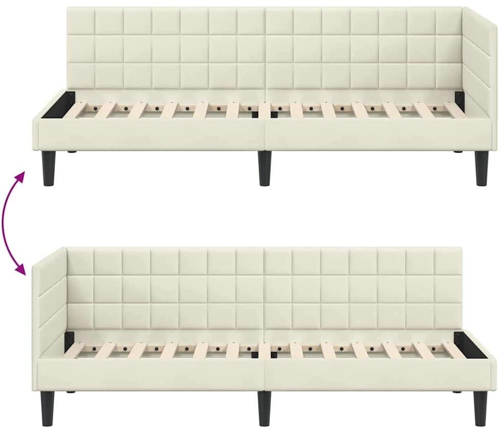 Lova Kampinė lovos konstrukcija Kreminė 80 x 200 cm Aksomas