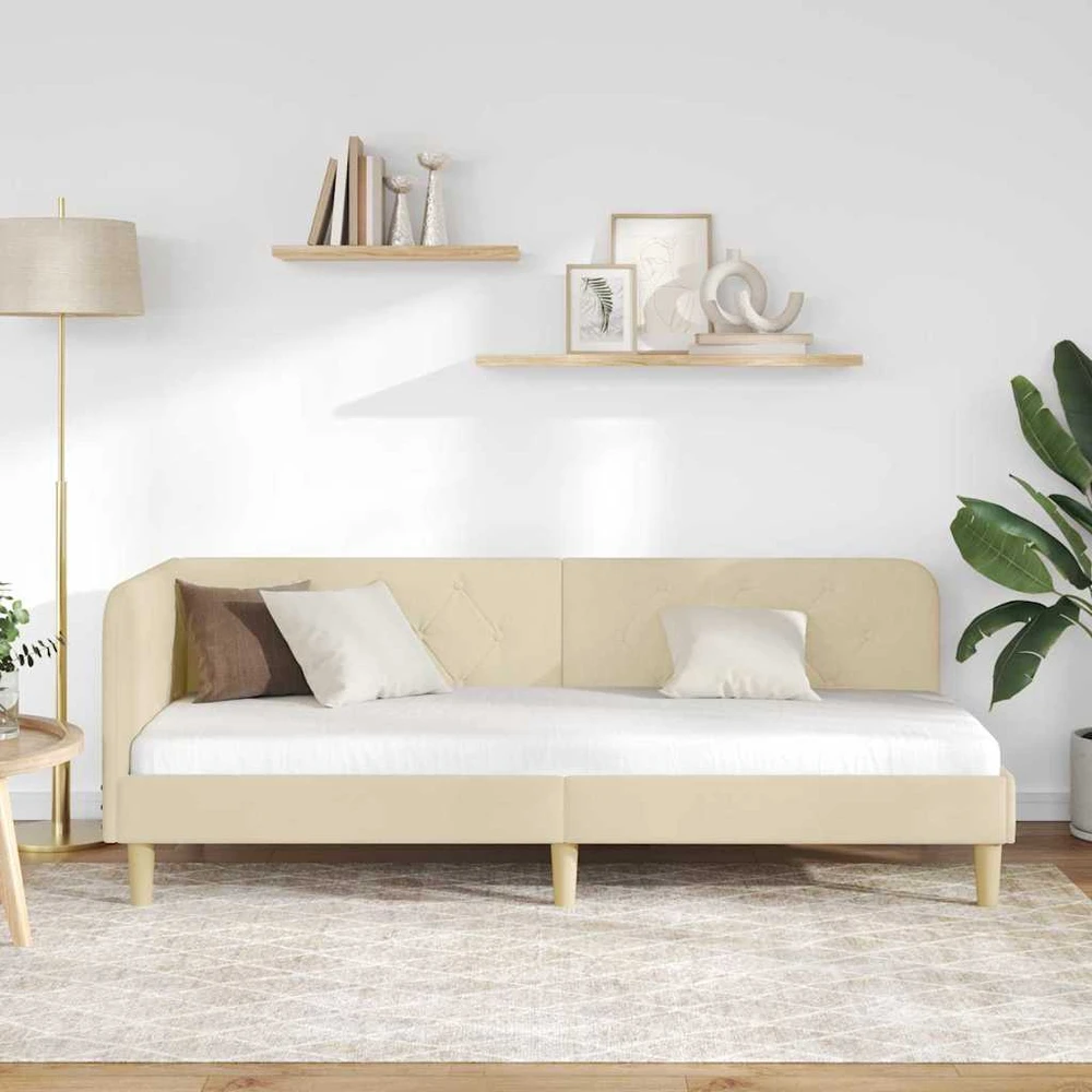 Lova Kampinė lovos konstrukcija Kreminė 80 x 200 cm audinys