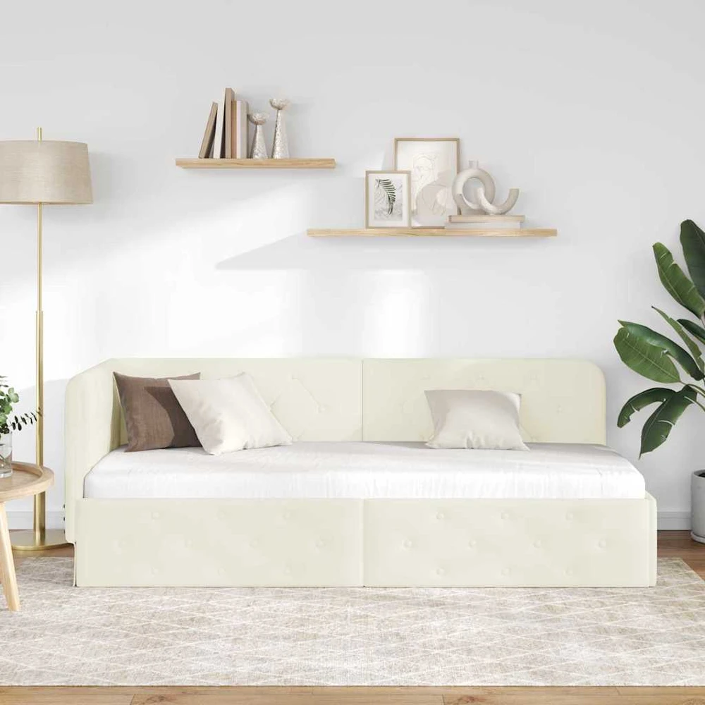 Lova Kampinė lovos konstrukcija Kreminė 80 x 200 cm Aksomas