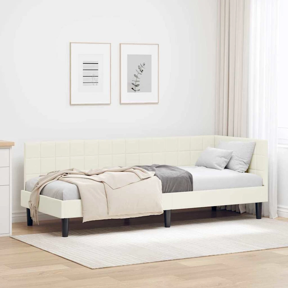 Lova Kampinė lovos konstrukcija Kreminė 80 x 200 cm Aksomas