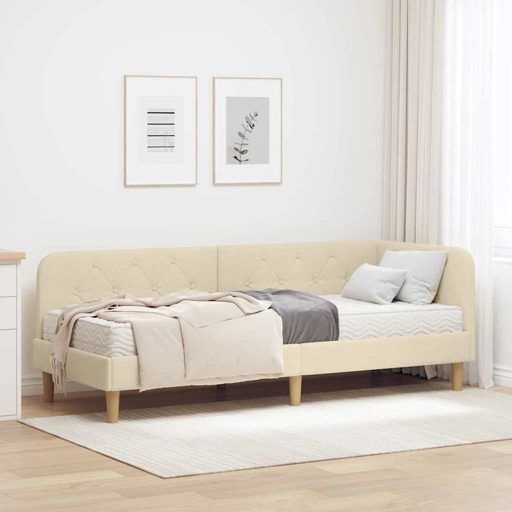 Lova Kampinė lovos konstrukcija Kreminė 80 x 200 cm audinys