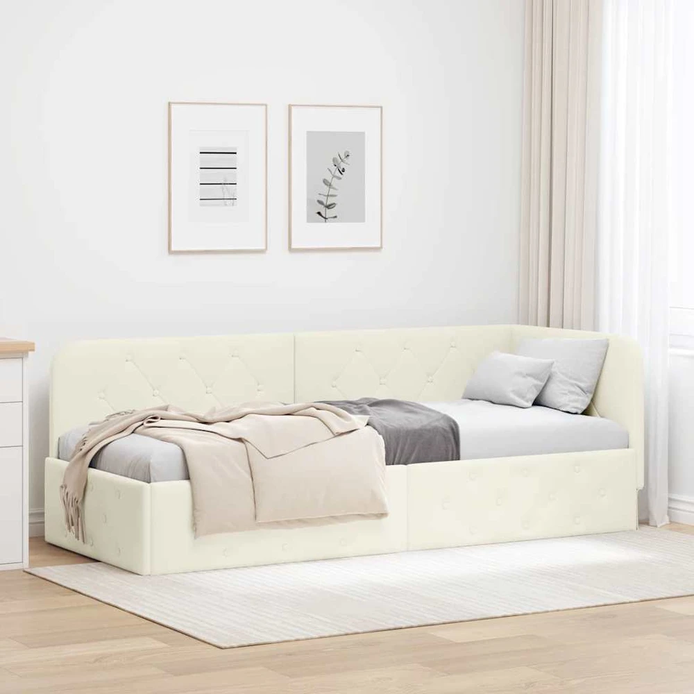 Lova Kampinė lovos konstrukcija Kreminė 80 x 200 cm Aksomas