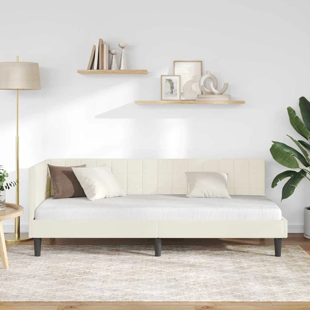Lova Kampinė lovos konstrukcija Kreminė 80 x 200 cm Aksomas