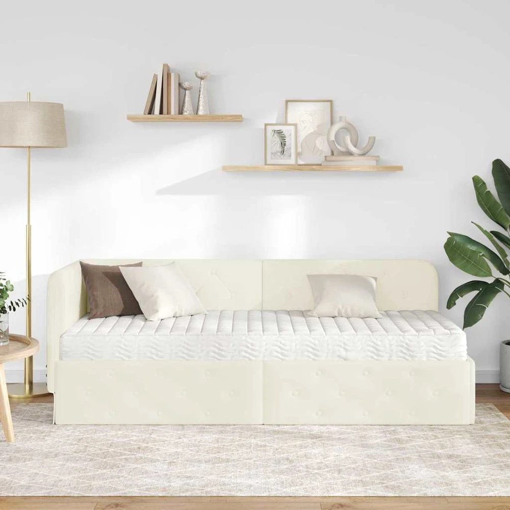 Lova Kampinė lovos konstrukcija Kreminė 80 x 200 cm Aksomas