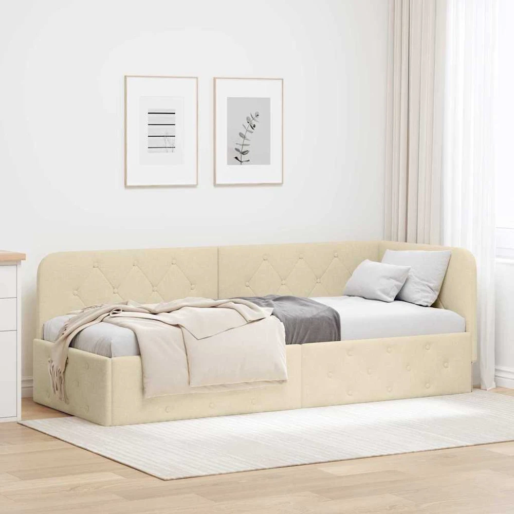 Lova Kampinė lovos konstrukcija Kreminė 80 x 200 cm audinys