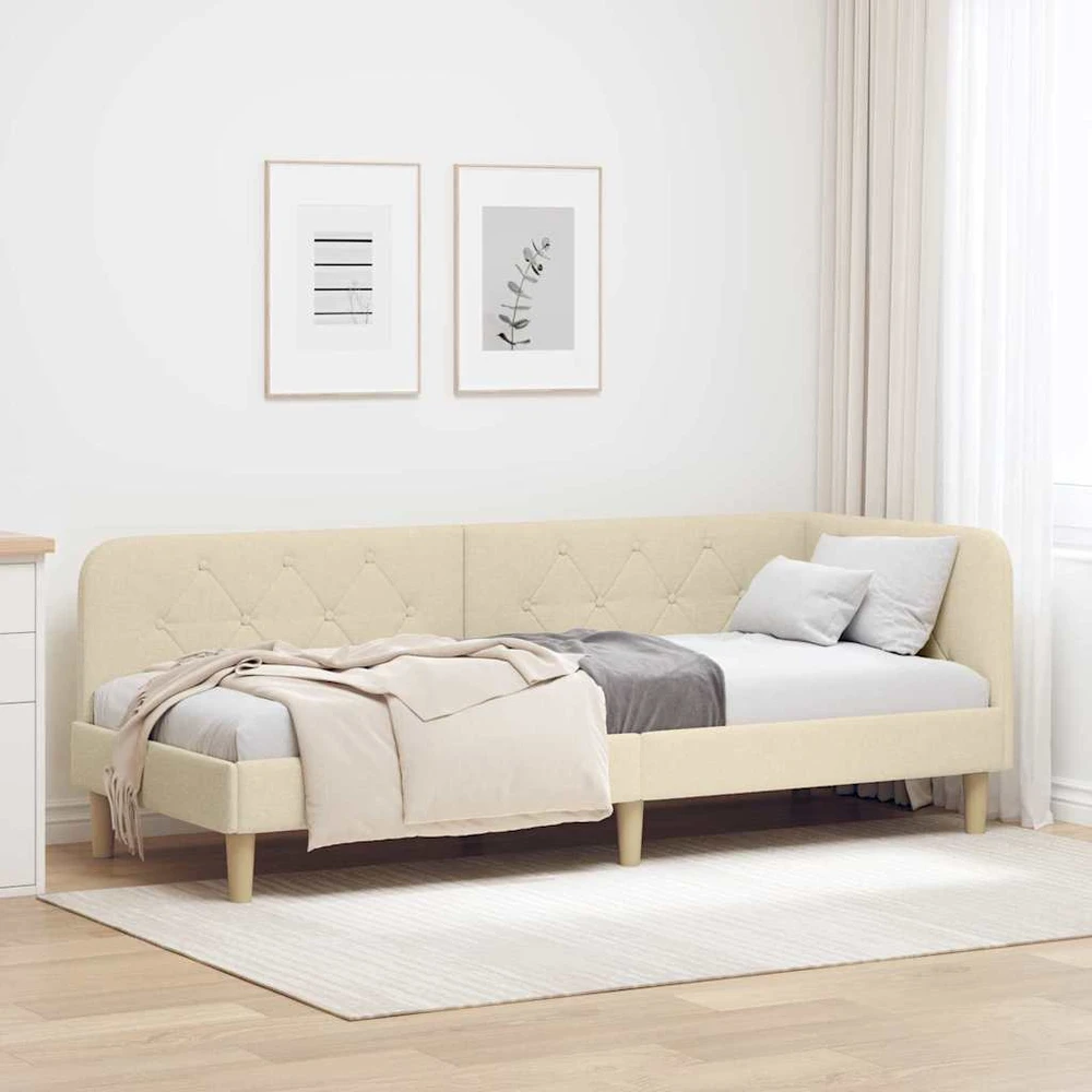 Lova Kampinė lovos konstrukcija Kreminė 80 x 200 cm audinys