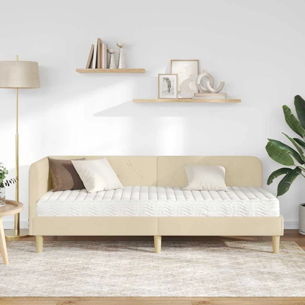 Lova Kampinė lovos konstrukcija Kreminė 80 x 200 cm audinys