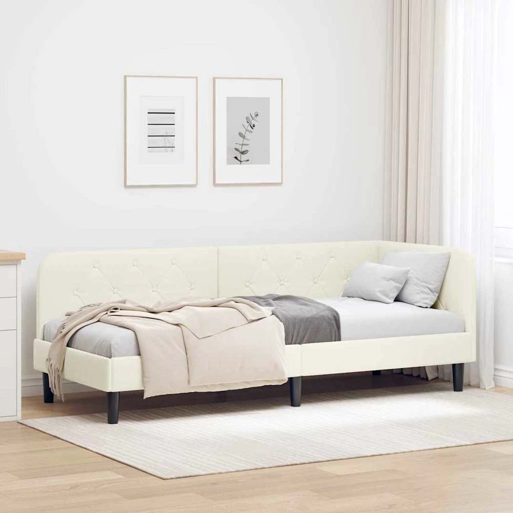 Lova Kampinė lovos konstrukcija Kreminė 80 x 200 cm Aksomas