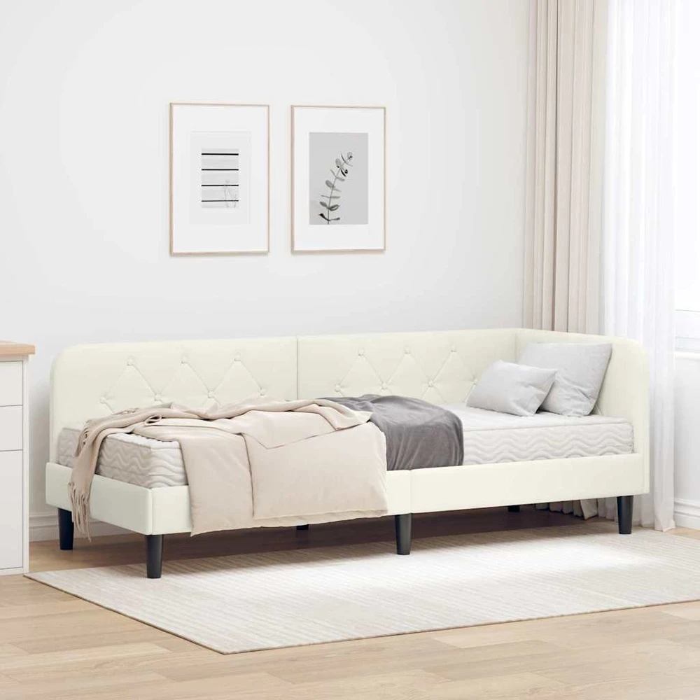 Lova Kampinė lovos konstrukcija Kreminė 80 x 200 cm Aksomas