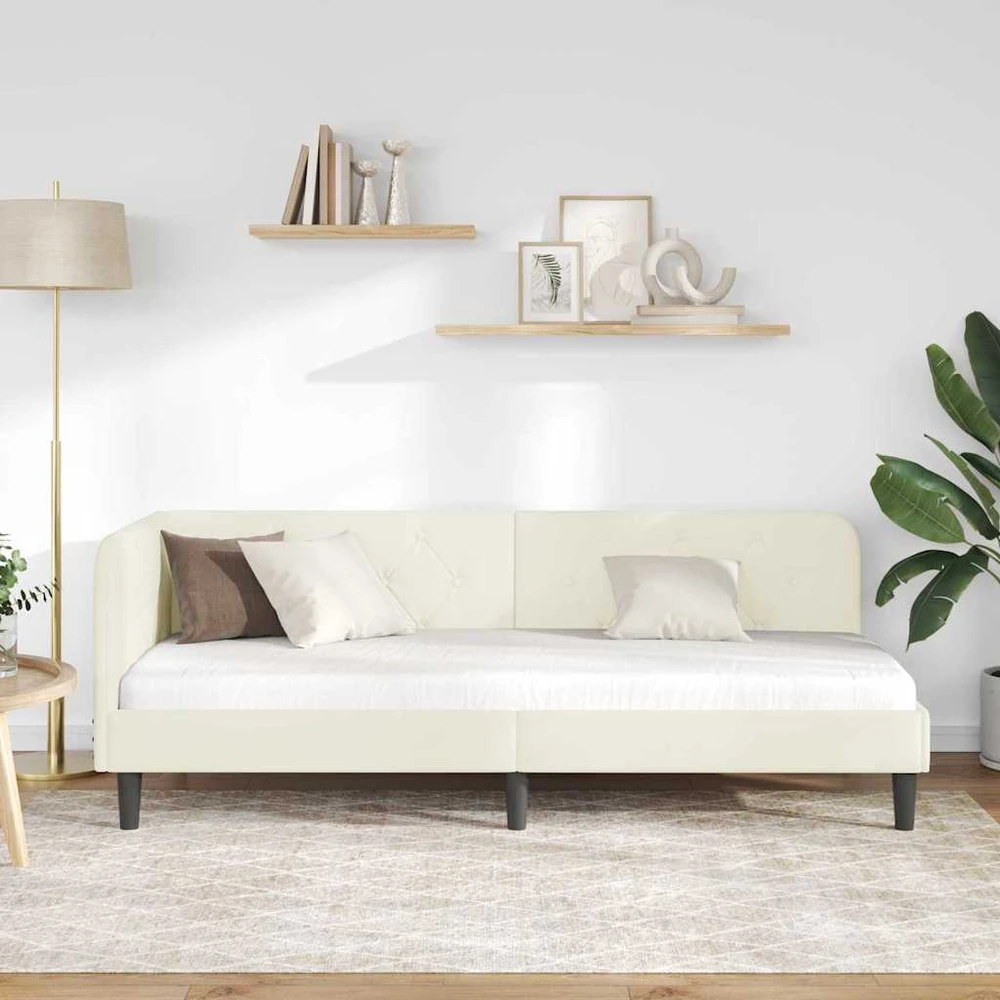 Lova Kampinė lovos konstrukcija Kreminė 80 x 200 cm Aksomas