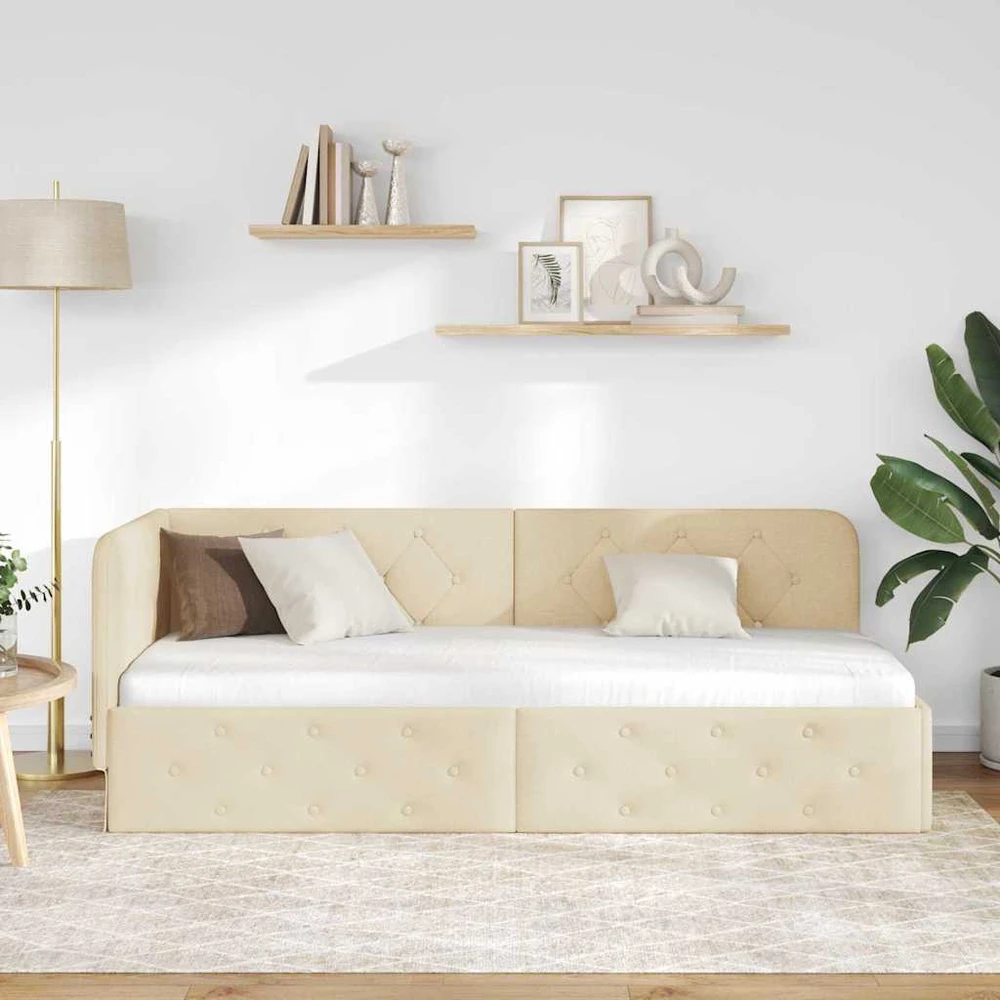 Lova Kampinė lovos konstrukcija Kreminė 80 x 200 cm audinys