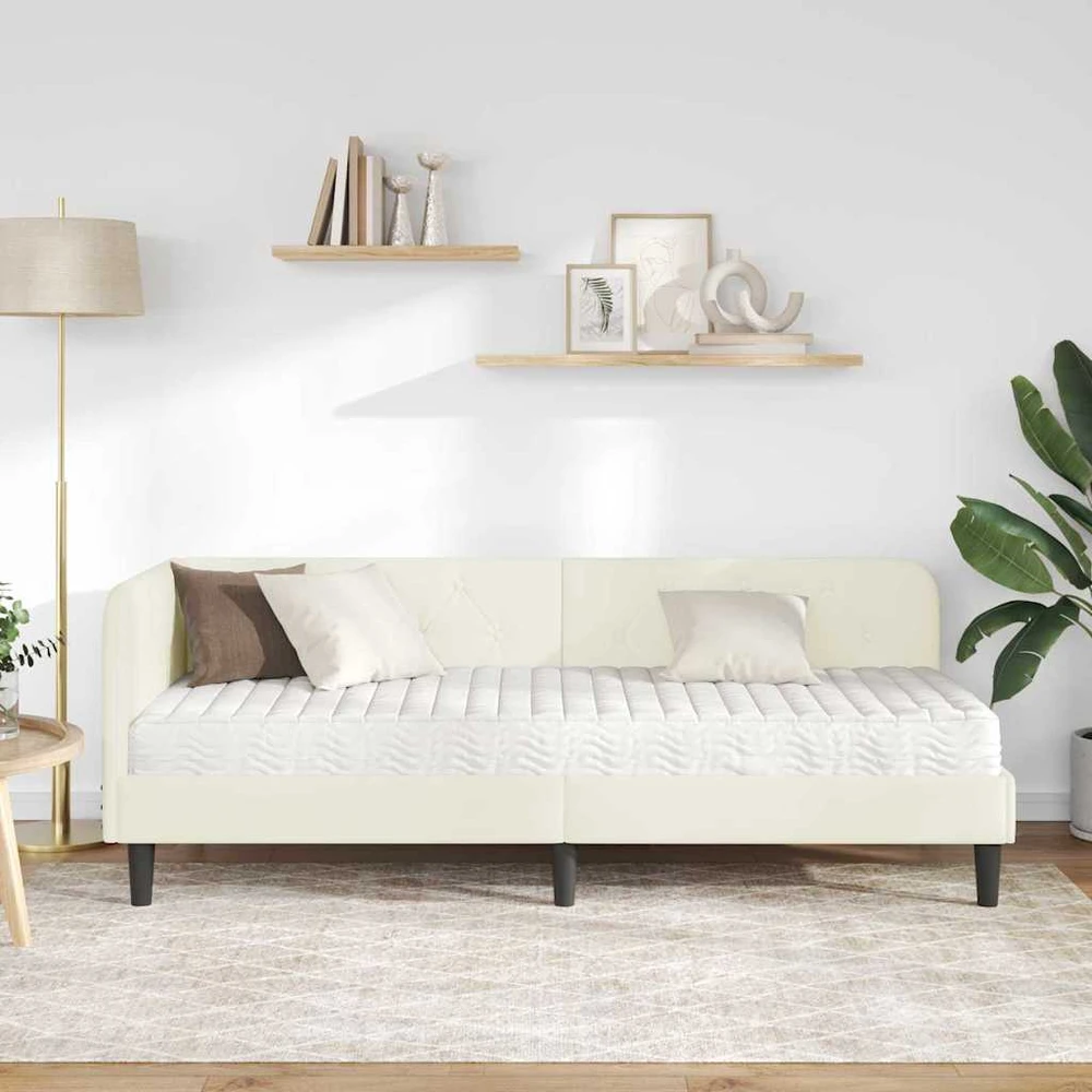 Lova Kampinė lovos konstrukcija Kreminė 80 x 200 cm Aksomas
