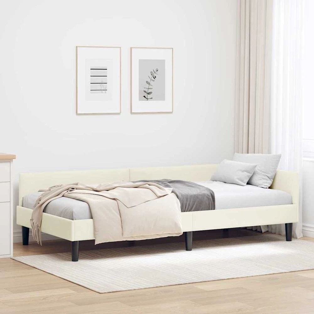 Lova Kampinė lovos konstrukcija Kreminė 90 cm x 190 cm Aksomas