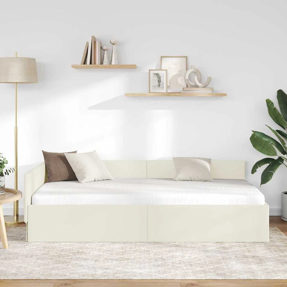 Lova Kampinė lovos konstrukcija Kreminė 90 cm x 190 cm Aksomas
