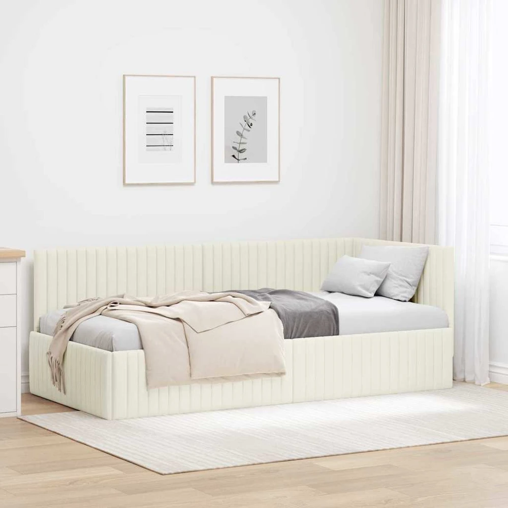 Lova Kampinė lovos konstrukcija Kreminė 90 cm x 200 cm Aksomas