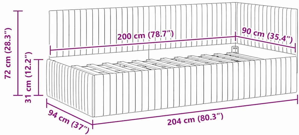 Lova Kampinė lovos konstrukcija Kreminė 90 cm x 200 cm Aksomas
