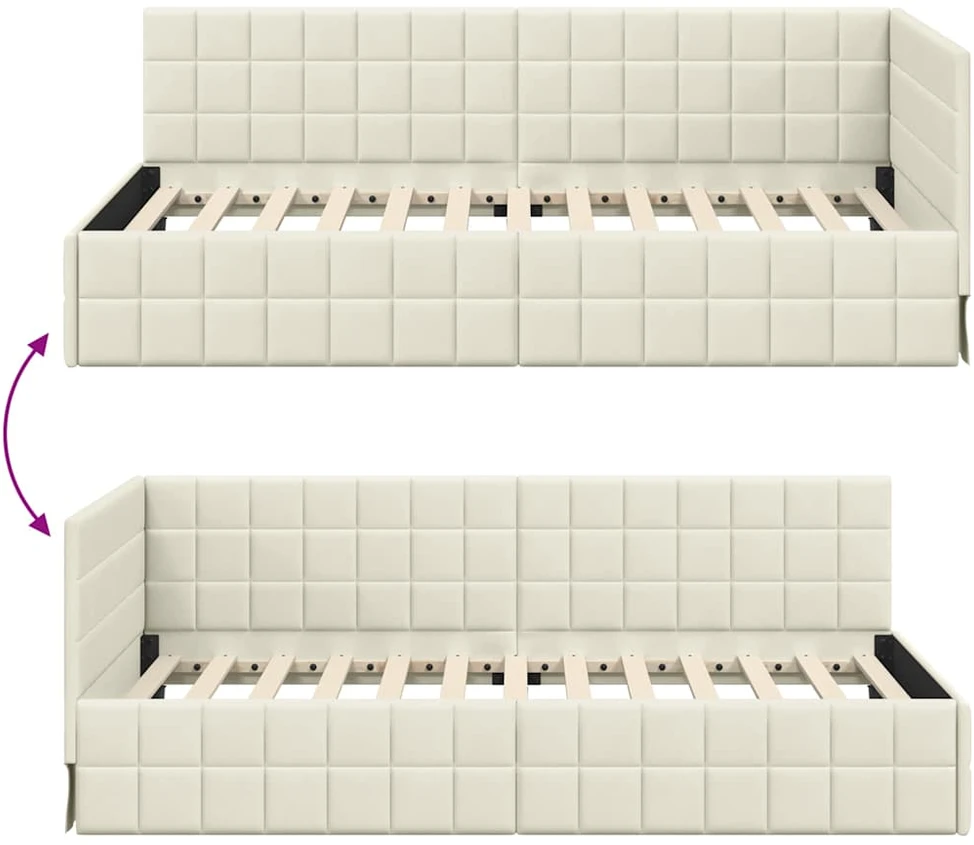 Lova Kampinė lovos konstrukcija Kreminė 90 cm x 200 cm Aksomas