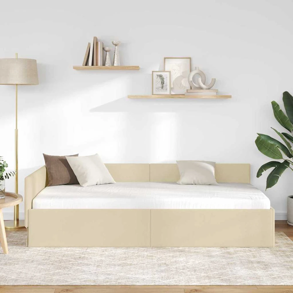 Lova Kampinė lovos konstrukcija Kreminė 90 cm x 200 cm audinys