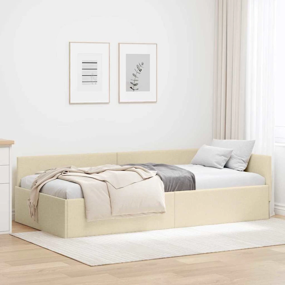 Lova Kampinė lovos konstrukcija Kreminė 90 cm x 190 cm audinys