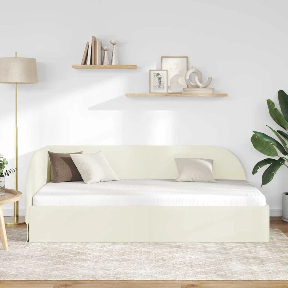 Lova Kampinė lovos konstrukcija Kreminė 90 cm x 200 cm Aksomas