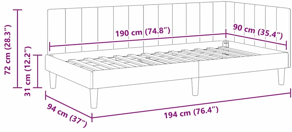 Lova Kampinė lovos konstrukcija Kreminė 90 cm x 190 cm Aksomas