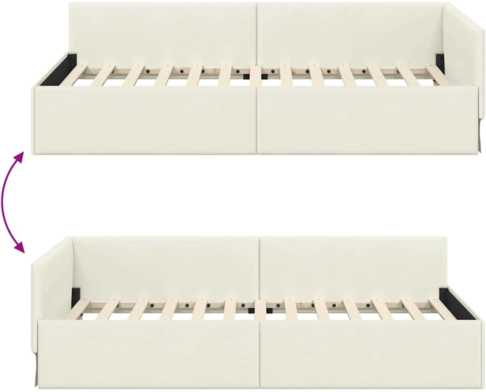 Lova Kampinė lovos konstrukcija Kreminė 90 cm x 190 cm Aksomas