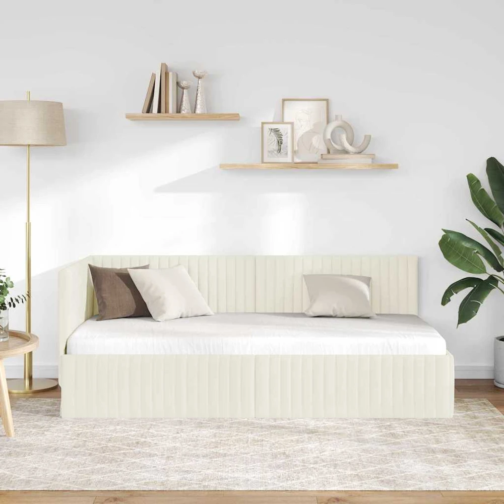 Lova Kampinė lovos konstrukcija Kreminė 90 cm x 200 cm Aksomas