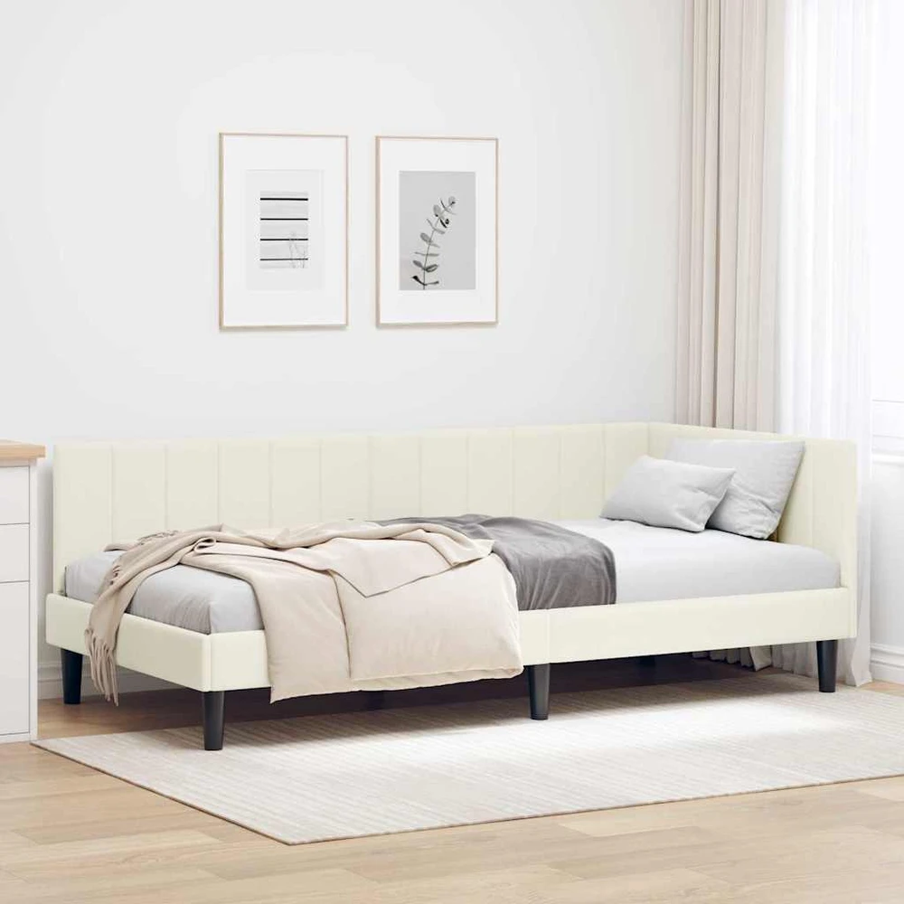Lova Kampinė lovos konstrukcija Kreminė 90 cm x 190 cm Aksomas