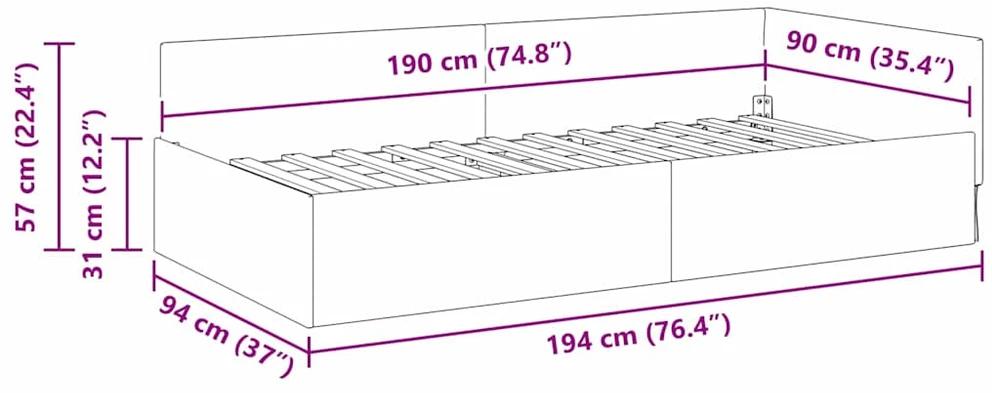 Lova Kampinė lovos konstrukcija Kreminė 90 cm x 190 cm Aksomas