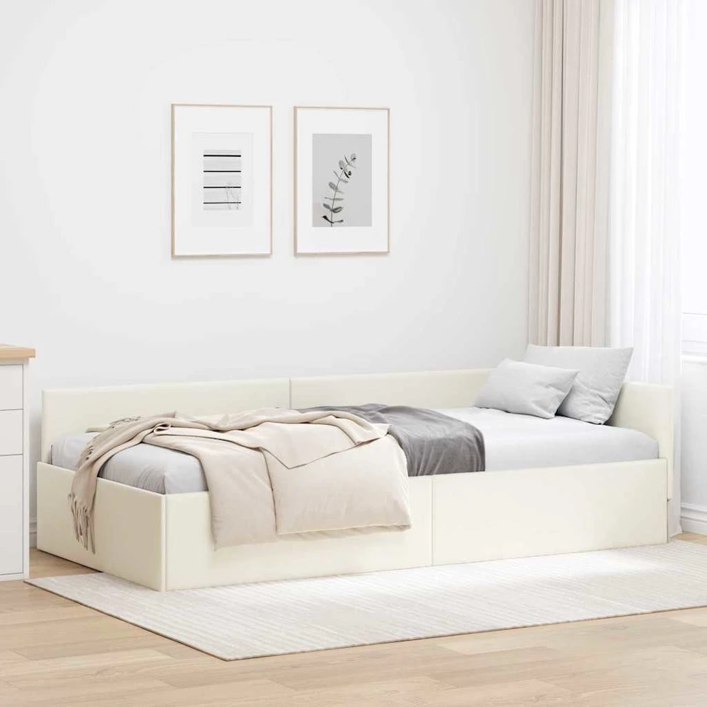 Lova Kampinė lovos konstrukcija Kreminė 90 cm x 190 cm Aksomas